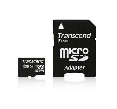 MEMORY MICRO SDHC 4GB W/ADAPT/CLASS10 TS4GUSDHC10 TRANSCEND