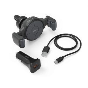 Hama 00201677 FC10 Flex-Set Car Mobile Phone Charger 10W Wireless, QI Charge, anthracite